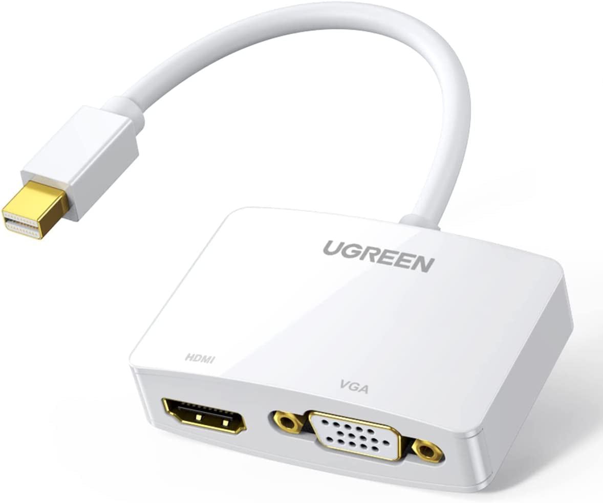 UGREEN Mini Displayport to HDMI VGA Adapter, 4K Thunderbolt 2 Adapter 2 in 1 Mini DP Converter Compatible with Macbook Pro Macbook Air Imac Surface Pro 1 2 3 4 6 Surface Laptop 2 Thinkpad X1, White