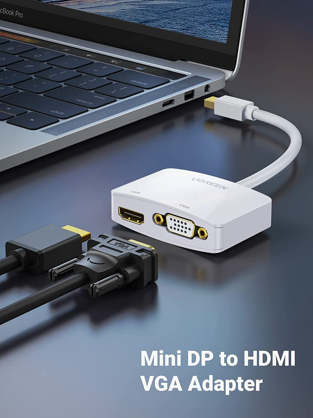 UGREEN Mini Displayport to HDMI VGA Adapter, 4K Thunderbolt 2 Adapter 2 in 1 Mini DP Converter Compatible with Macbook Pro Macbook Air Imac Surface Pro 1 2 3 4 6 Surface Laptop 2 Thinkpad X1, White